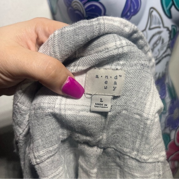 A New Day Gray White Plaid Flannel with Shimmer - Picture 3 of 4